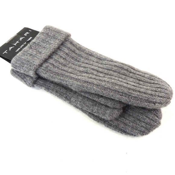 TAHARI ⚜ WOMEN'S GREY CASHMERE COMFORT WINTER MITTENS - Picture 2 of 2